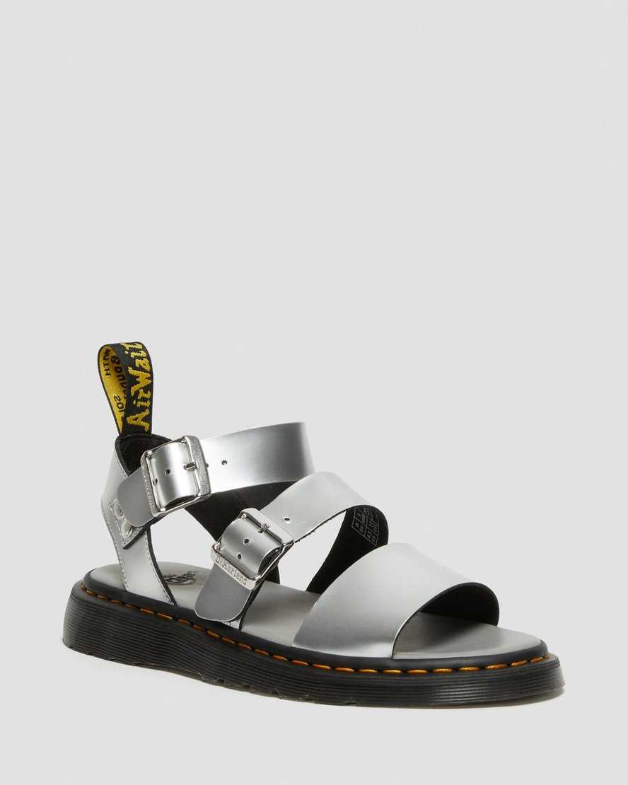 Dr. Martens Gryphon Metallic Deri Gladiator Kadın Sandalet - Sandalet Gümüş |XQKDT8927|